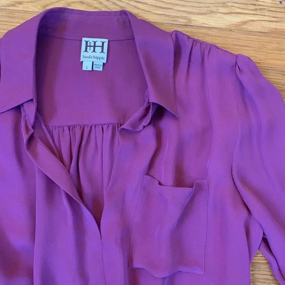 HAUTE HIPPIE NEW Pocket Silk Blouse Top - Picture 8 of 12
